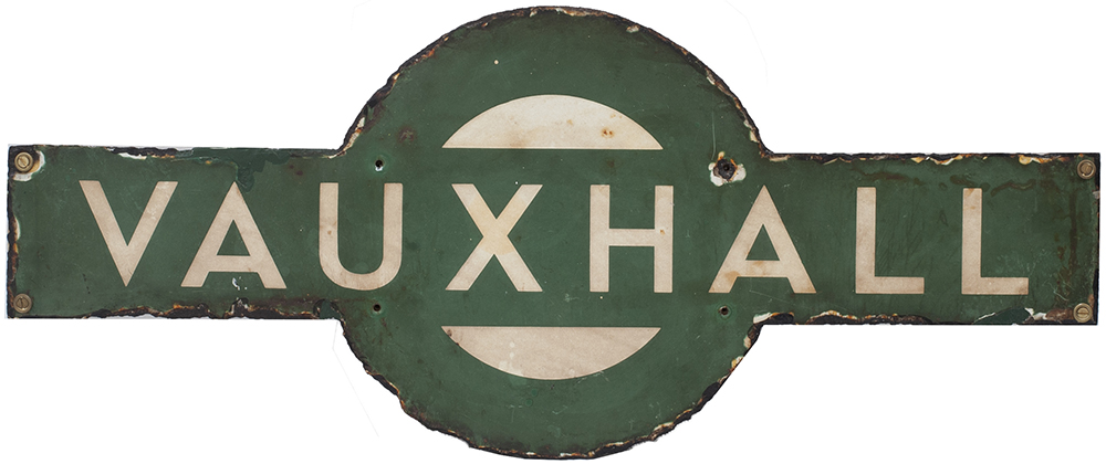 Southern Railway enamel target station sign VAUXHALL from the former London and South Western