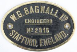 Worksplate W.G.BAGNALL LTD ENGINEERS STAFFORD ENGLAND No 2915 ex BR-W Hawksworth 0-6-0 PT built in