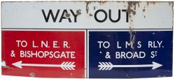 London Underground enamel station sign WAY OUT TO LMS RLY & BROAD ST (with right facing arrow) and