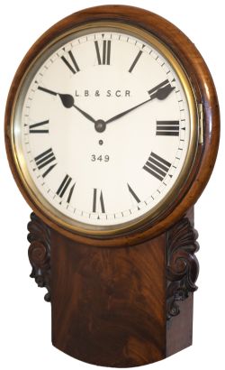 London Brighton and South Coast Railway 14 inch dial mahogany cased fusee drop dial clock supplied