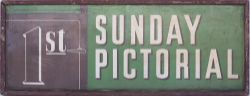 Advertising enamel sign 1st SUNDAY PICTORIAL in the shape of a carriage door. In original frame,
