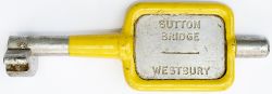 GWR/BR-W Tyers No9 single line aluminium key token SUTTON BRIDGE - WESTBURY, configuration D. In