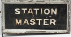 GWR platform sign STATION MASTER double sided wood with cast iron letters. Measures 36in x 17in