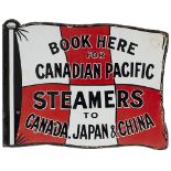 Advertising enamel sign BOOK HERE FOR CANADIAN PACIFIC STEAMERS TO CANADA, JAPAN & CHINA. Double