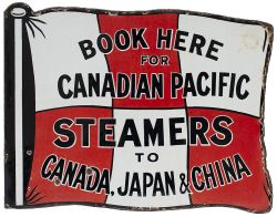 Advertising enamel sign BOOK HERE FOR CANADIAN PACIFIC STEAMERS TO CANADA, JAPAN & CHINA. Double