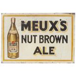 Advertising sign MEUX'S NUT BROWN ALE. Screen printed tinplate measuring 25.5in x 17.5in and is in