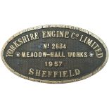 Worksplate YORKSHIRE ENGINE CO LIMITED MEADOW HALL WORKS SHEFFIELD No2634 1957 ex 0-6-0 400HP