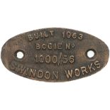 British Railways Western Hydraulic Locomotive Bogie Plate BUILT 1963 BOGIE No 1000/56 SWINDON ex