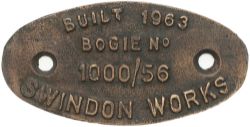 British Railways Western Hydraulic Locomotive Bogie Plate BUILT 1963 BOGIE No 1000/56 SWINDON ex