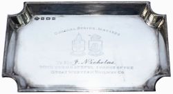 GWR solid silver miniature tray with full Great Western Railway Twin Shield Coat of Arms and GENERAL