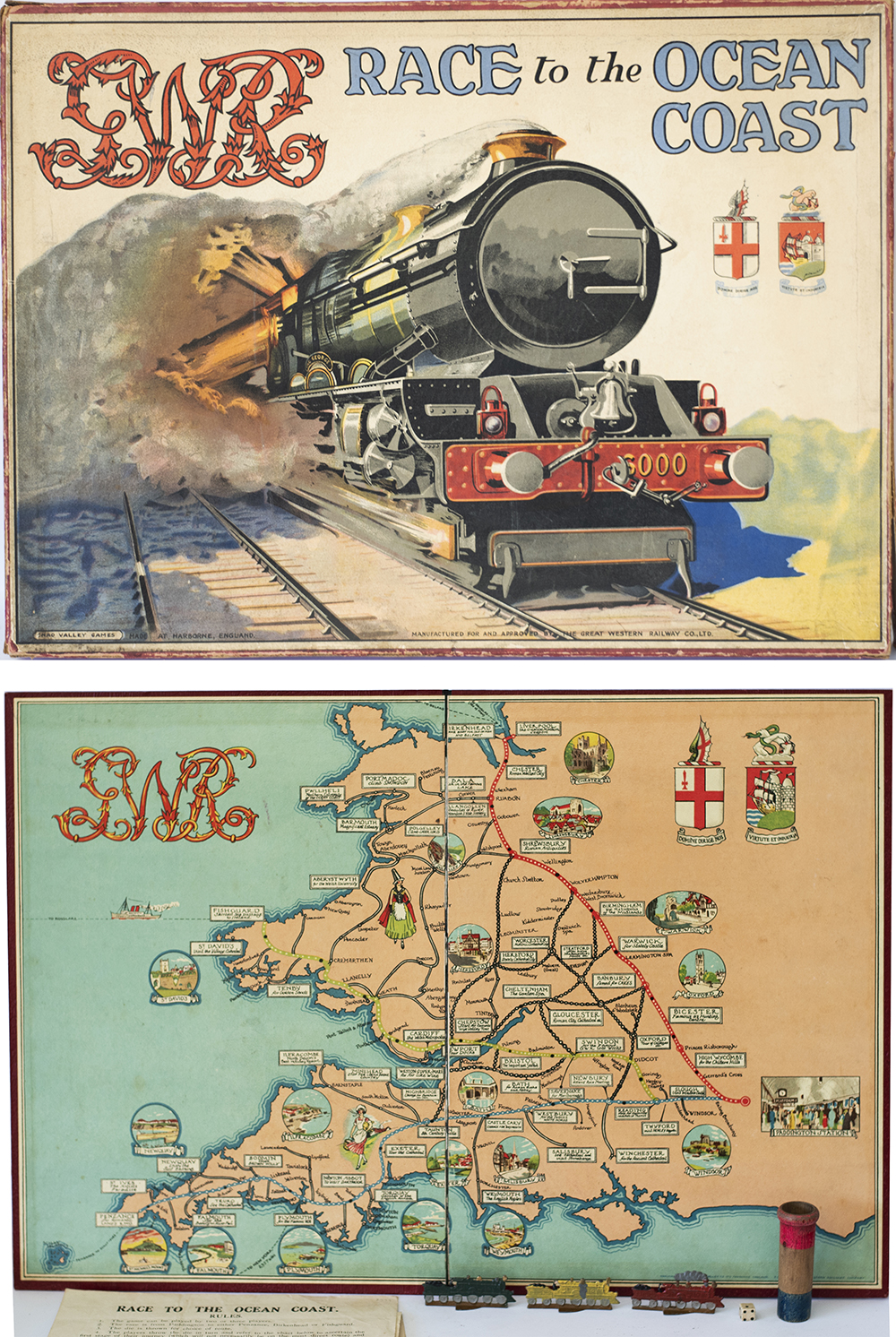 GWR board game RACE TO THE OCEAN COAST manufactured by Chad Valley for the Great Western Railway.
