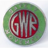 GWR lapel badge enamelled GWR SAFETY MOVEMENT, measuring 3/4inch diameter and marked on back
