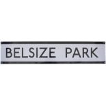London Underground enamel station frieze sign BELSIZE PARK. In very good condition measures 43in x