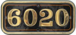 GWR brass cabside numberplate 6020 ex Collett King 4-6-0 built at Swindon in 1928 and named King