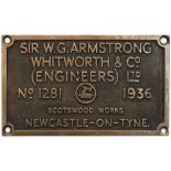 Worksplate SIR W. G. ARMSTRONG WHITWORTH & CO (ENGINEERS) LTD SCOTSWOOD WORKS NEWCASTLE-ON-TYNE