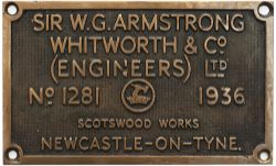 Worksplate SIR W. G. ARMSTRONG WHITWORTH & CO (ENGINEERS) LTD SCOTSWOOD WORKS NEWCASTLE-ON-TYNE