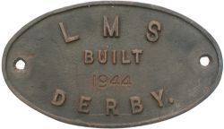 Worksplate LMS BUILT 1944 DERBY ex Stanier Class 5 4-6-0 numbered 4821 and later BR 44821.