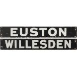 London underground stock enamel destination board, EUSTON - WILLESDEN. In very good condition with