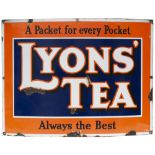 Advertising enamel sign A PACKET FOR EVERY POCKET LYONS' TEA ALWAYS THE BEST measuring 39.5in x 29.