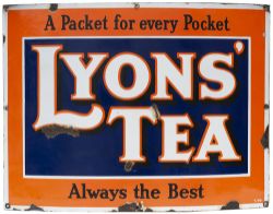 Advertising enamel sign A PACKET FOR EVERY POCKET LYONS' TEA ALWAYS THE BEST measuring 39.5in x 29.