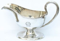 Great Western Railway silverplate Gravy Boat, face marked with the GWR Roundel and Hotels. Base