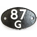 Shedplate 87G Carmarthen 1950-1964 with a sub shed Newcastle Emlyn to 1952. Face restored with clear