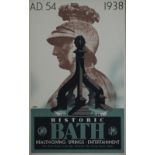 Poster GWR/LMS HISTORIC BATH HEALTH GIVING SPRINGS. ENTERTAINMENT by Frank Newbould. Double Royal