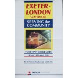 Poster NSE EXETER LONDON WATERLOO SERVING THE COMMUNITY, dated 1988, with image of Class 50