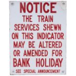 London & South Western Railway Indicator Board enamel NOTICE THE TRAIN SERVICES SHEWN ON THIS