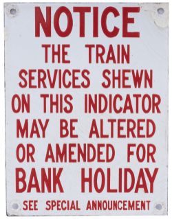 London & South Western Railway Indicator Board enamel NOTICE THE TRAIN SERVICES SHEWN ON THIS