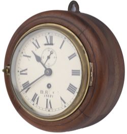 British Railways Eastern Region 6 inch mahogany cased drum clock. The original dial shows BR(E)