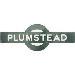 Southern Railway enamel target station sign PLUMSTEAD from the former South Eastern & Chatham