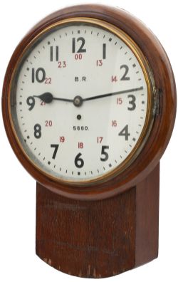 North Eastern Railway 12in oak cased drop dial railway clock with a chain driven fusee movement.