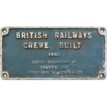 Worksplate BRITISH RAILWAYS CREWE BUILT 1961 POWER EQUIPMENT BY SULZER AND CROMPTON PARKINSON LTD ex