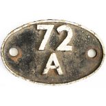 Shedplate 72A Exmouth Junction 1950-1966 with sub sheds Bude, Exmouth, Launceston to 1958, Lyme