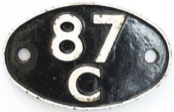 Shedplate 87C Danygraig 1950-1964. Face restored, rear and edge with clear Swindon casting marks.