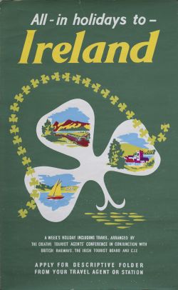 Poster BR & CIE ALL IN HOLIDAYS TO IRELAND. Double Royal 25in x 40in. In good condition with minor