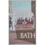 Poster BR(W) BATH IN 1828 BY THE NEW STEAM CARRIAGE TODAY BY BRITISH RAIL by Eric Fraser. Double