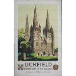 Poster LMS LICHFIELD HISTORIC CITY OF THE MIDLANDS by Claude Buckle. Double Royal 25in x 40in. In