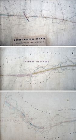 Dorset Central Railway official hand coloured plan for the line TEMPLECOMBE TO BRUTON circa 1860.