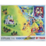Poster BR(NE) EXPLORE THE YORKSHIRE COAST BY TRAIN by R. Lander. Quad Royal 50in x 40in. In very