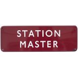 BR(M) FF enamel doorplate STATION MASTER. Measures 18in x 6in and is in very good condition with one