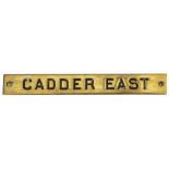 North British railway brass signal box shelfplate CADDER EAST. From either Lenzie Junc or Cadder