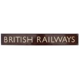 BR(W) enamel poster board heading BRITISH RAILWAYS measuring 27in x 4in. In excellent condition.