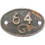 Shedplate 64G Hawick 1950-1966 with sub sheds Jedburgh to 1950, Kelso to 1955, Riccarton to 1958 and