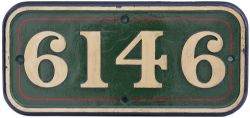 GWR cast iron cabside numberplate 6146 ex Collett 2-6-2 T built at Swindon in 1932. Allocated to