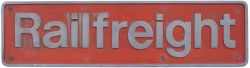 Railfreight sectorisation cast aluminium plate with red background off the right hand side of