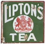 Advertising enamel sign LIPTON'S TEA. Double sided with wall mounting flange. In good condition,