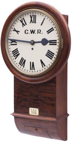 Great Western Railway 12 inch mahogany cased drop dial trunk fusee railway clock with a chain driven