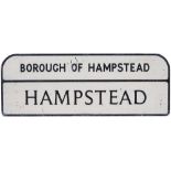 Motoring road street sign BOROUGH OF HAMPSTEAD HAMPSTEAD. Pressed aluminium in as removed condition,